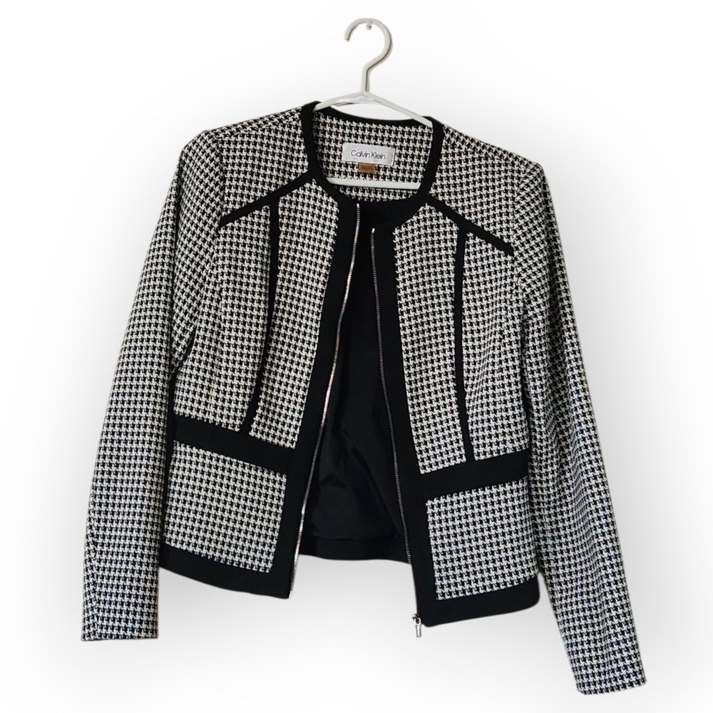 Calvin Klein Houndstooth Zip Front Blazer